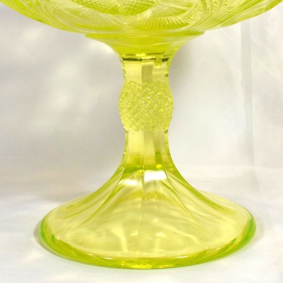 Mosser Vaseline Glass Large Thistle Compote Uranium Glows - Picture 5 of 8